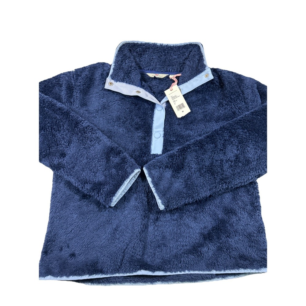 NWT Vineyard Vines Navy Fleece Plush Teddy Womens Size Medium Snap Pullover